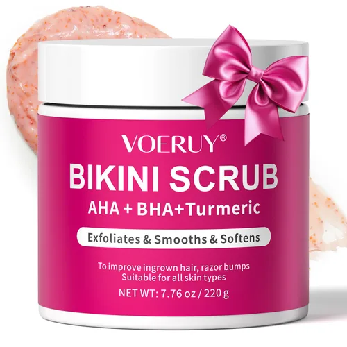 Exfoliante para el área de bikini con 10% AHA+BHA y cúrcuma, para vello encarnado y granos por afeitado en el área de bikini y axilas, exfoliante