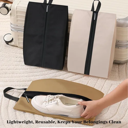 Miniatura 3 de Shoe Bag Water-Resistant, Travel Friendly Golf Shoe Bag with Zipper for Sports Ideal for Gym,Spikes,Golf,Tennis (Beige, 1-Pack)