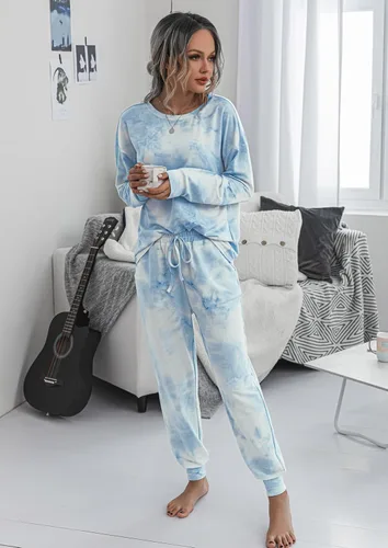 Miniatura 44 de Prettygarden - Conjunto de pijama de dos piezas para mujer, diseño de teñido anudado, sudadera informal de manga larga con pantalones largos, ropa