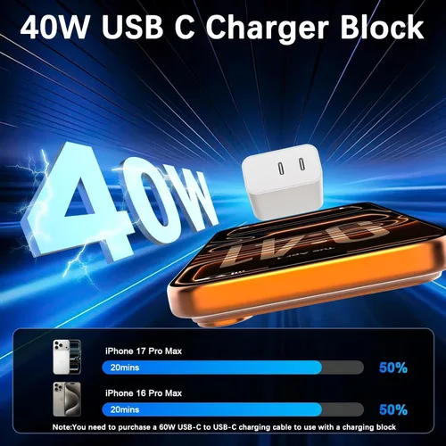 Miniatura 2 de Bloque de carga USB C, cargador rápido, paquete de 2 bloques de cargador de pared USB C rápido de 40 W, adaptador de corriente de enchufe de carga