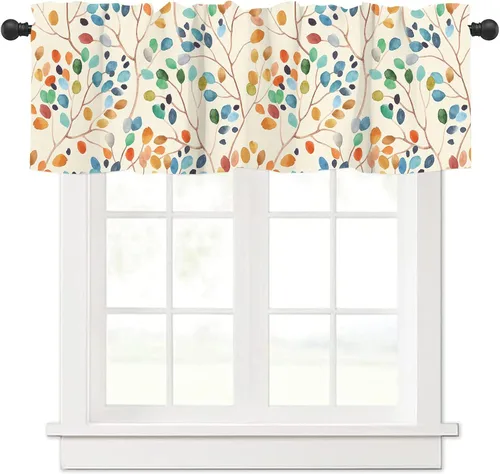 Miniatura 23 de Cortinas Cenefa Verde Salvia Floral Cocina con Bolsillo para Barra Paneles Cortos Acuarela Hojas de Eucalipto Retro Tratamiento de Ventana Cortinas