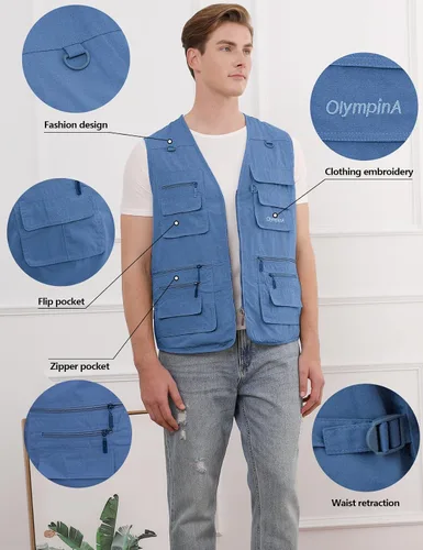Miniatura 4 de Gihuo - Chaleco de pesca para hombre, con bolsillos, para viajar, ir de safari o practicar tiro