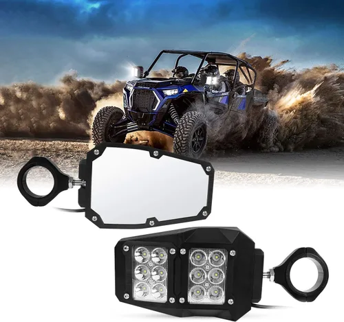 UTV RZR Espejo Todoterreno Espejos Retrovisores Laterales Traseros con Luz LED Spot Compatible con Polaris RZR XP 1000 RZR 900 Yamaha Rhino Honda
