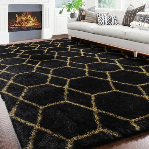 Miniatura 24 de ONASAR Alfombras de área para sala de estar y dormitorio, alfombra esponjosa lavable de 5x8 pies gris y blanca, alfombra de piso suave, afelpada