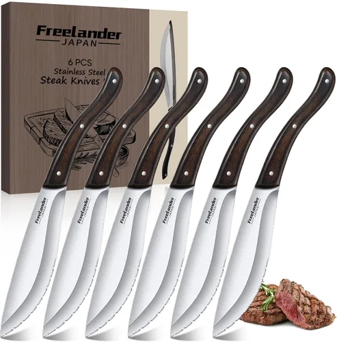 Miniatura 11 de Freelander Juego de 4 cuchillos para pizza con cuchillas afiladas de acero inoxidable, diseño forjado de espiga completa, mango ergonómico