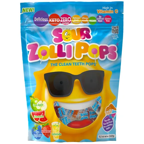 Miniatura 2 de Zollipops Sour Clean Teeth Pops - Paletas sin azúcar con xilitol, sin colorantes, aptas para dieta keto y diabética, golosinas aprobadas por