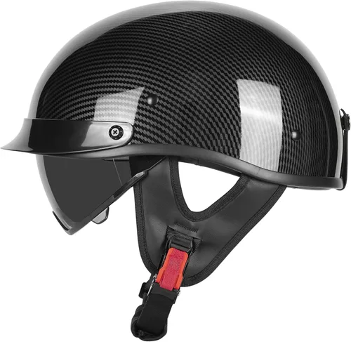 Miniatura 11 de Medio casco de motocicleta con visera para adultos y jóvenes, cascos retro aprobados por DOT para hombres y mujeres, compatibles con ciclomotor