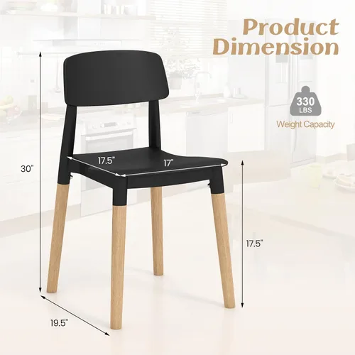 Miniatura 3 de Giantex Juego de 4 sillas de comedor modernas, juego de sillas laterales de plástico con patas de madera resistentes, respaldo ergonómico y asiento