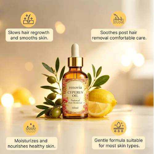 Miniatura 3 de Aceite Renovia Cyperus Rotundus, aceite natural para depilación para reducir la apariencia de vello corporal no deseado, hidratante y calmante