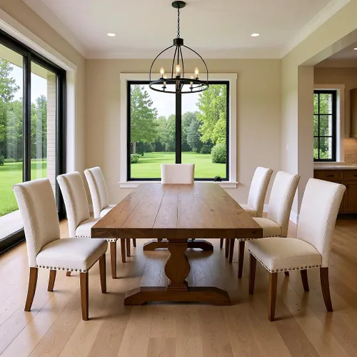 Miniatura 8 de Juego de 2 sillas tapizadas color beige para comedor – Sillas de cocina estilo granja con respaldo alto, patas de caucho sólido, asiento de espuma