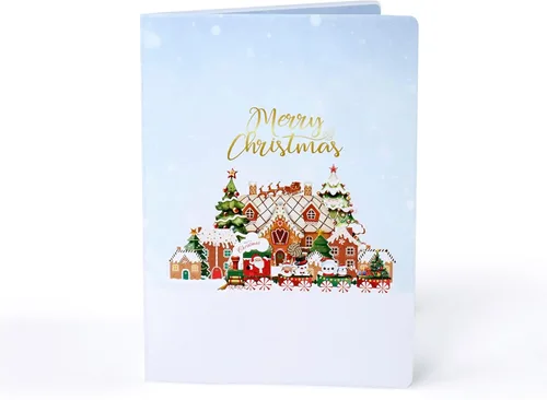Miniatura 3 de CUTPOPUP - Tarjeta de Navidad emergente, 3D, Navidad, Año Nuevo, tarjeta de felicitación de vacaciones (ciudad de pan de jengibre)