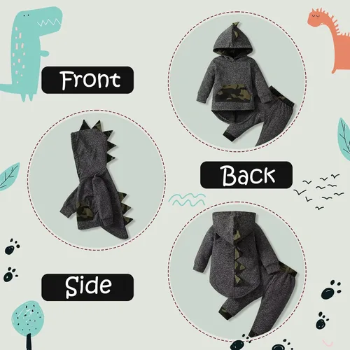 Miniatura 2 de Ropa para bebé niño pequeño, traje de otoño e invierno, manga larga, sudadera con capucha + pantalones, 2 piezas