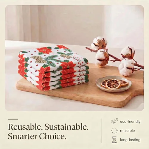 Miniatura 8 de Urban Villa Toallas de cocina de Navidad con estampado de piña, multicolor, de calidad premium, 100% algodón, trapos de cocina con esquinas 086
