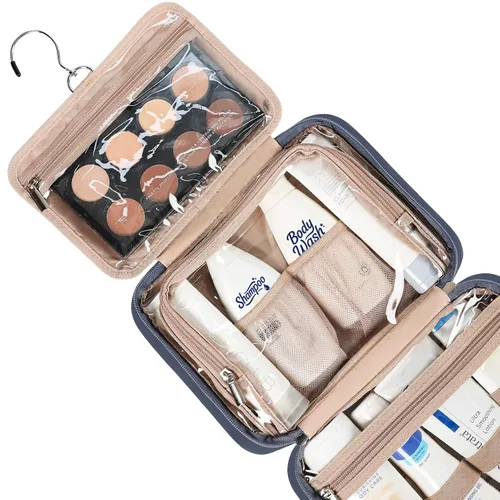 Miniatura 3 de NISHEL Neceser de viaje para mujer, organizador de artículos esenciales de maquillaje, estuche colgante para accesorios, cosméticos, Egeo-azul, M