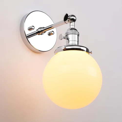 Miniatura 3 de PERMO Aplique de pared industrial vintage con luminaria de globo redondo mini de 5.9 pulgadas de vidrio blanco leche soplado a mano con pantalla