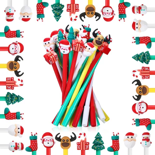 Miniatura 10 de 36 herramientas de escritura de tinta de gel de Navidad a granel, personajes divertidos de dibujos animados, Papá Noel, muñeco de nieve, árbol