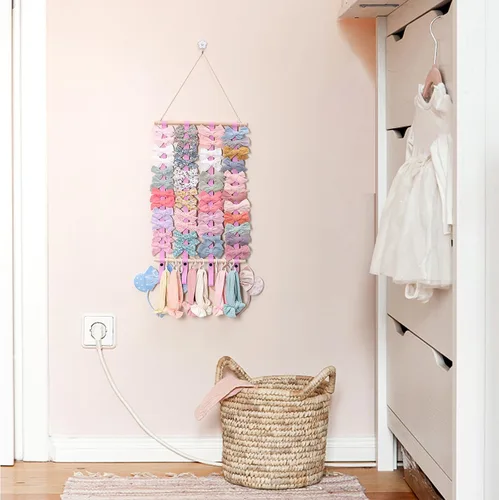 Miniatura 5 de OAOLEER Organizador de lazo para el pelo para niñas, pinzas para el pelo, diadema, organizador de almacenamiento para colgar en la pared, decoración