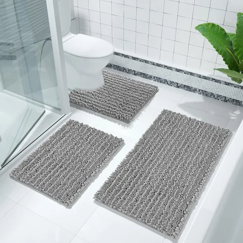 Miniatura 2 de Yimobra Tapete de baño lanudo de lujo original, tamaño grande, 24 x 17 pulgadas + forma de U de 24 x 20 pulgadas, suave y acogedor, súper absorbente