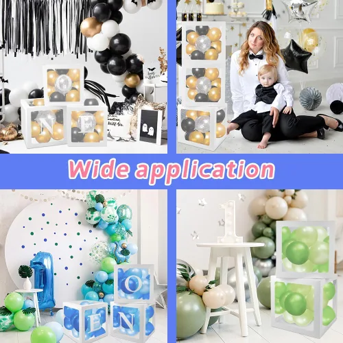 Miniatura 6 de Decoraciones de primer cumpleaños, 3 cajas de globos para niña o niño, bloques transparentes, decoraciones de fiesta de Pascua