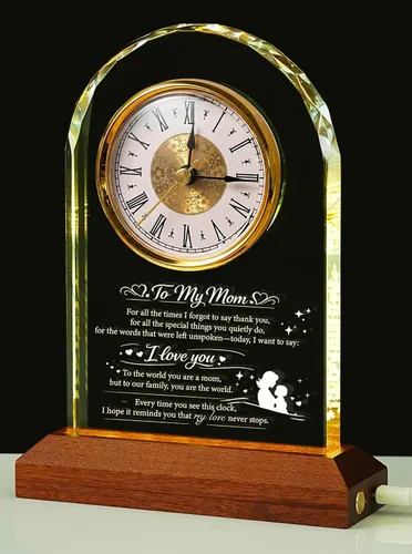 Miniatura 10 de Best Boss Ever Regalos para hombres y mujeres — Reloj de escritorio de cristal con base de luz de madera Apreciación del jefe y despedida