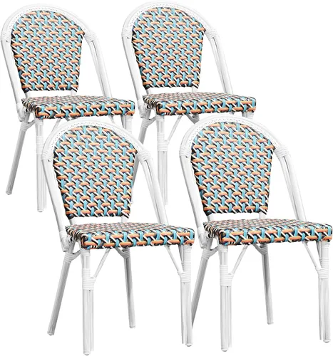 Miniatura 56 de PURPLE LEAF Juego de 2 sillas francesas de mimbre de aluminio, mimbre tejido a mano, sillas de comedor al aire libre para patio, cocina, jardín