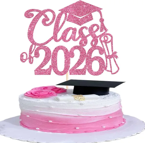 Miniatura 12 de Rsstarxi 1 paquete de decoración de pastel con purpurina para la clase de 2026, decoraciones de graduación 2026, tapa de felicitaciones
