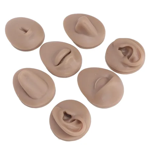 Miniatura 9 de Modelo de perforación corporal, 6 piezas de simulación de silicona para perforación de parte del cuerpo, kit de práctica de piercing, oreja, nariz