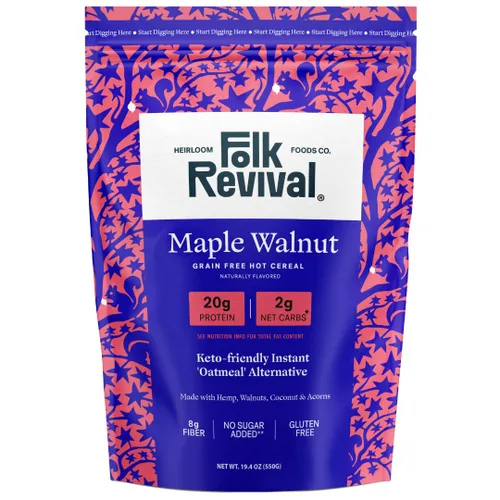 Folk Revival Maple Walnut Keto Instant 'Oatmeal' - 0.71 oz de proteína, 0.71 oz de carbohidratos netos, alto en fibra, sin OMG, sin gluten, hecho