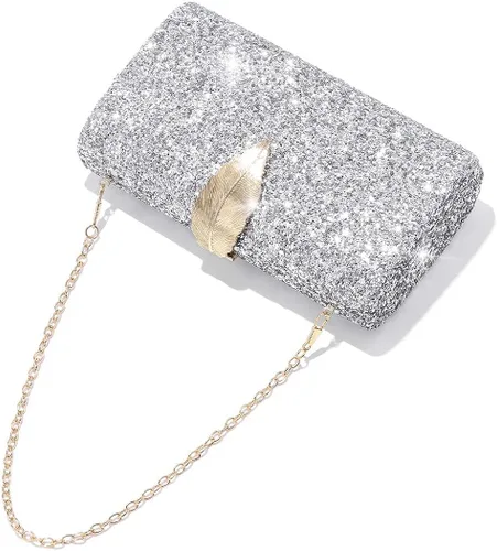 Miniatura 6 de Yokawe Bolso de noche con purpurina para mujer, bolso de mano con embrague, bolso cruzado para bodas, fiestas, bailes, cócteles