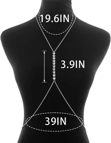 Miniatura 7 de ELABEST Rhinestone Chest Chain Silver Glitter Crystal Cross Body Chain Jewelry Accessories for Women and Girls