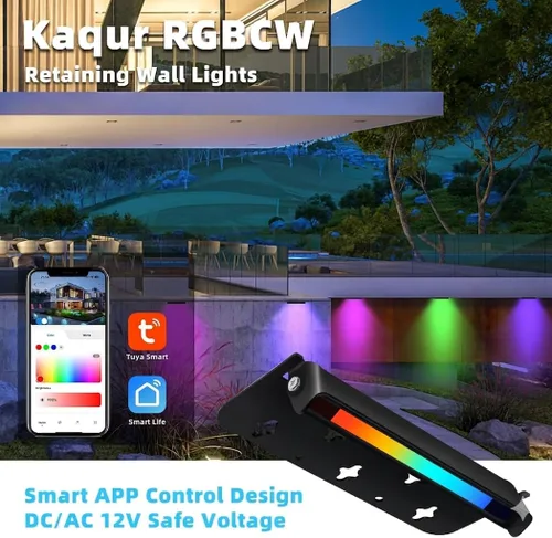 Miniatura 2 de Kaqur - Paquete de 8 luces de pared de contención de 7 pulgadas, 5 W, BT RGBCW, control de aplicación, iluminación de paisaje duro, IP65, luces