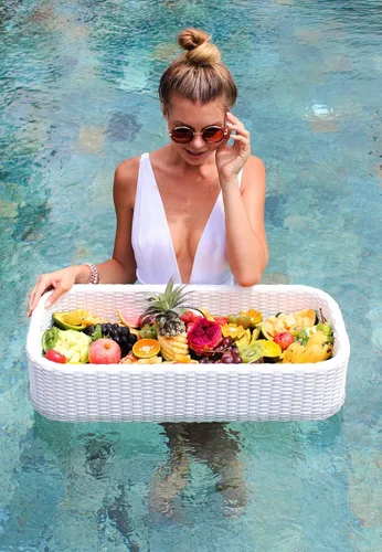Bandeja flotante para piscina, bandeja flotante para servir mesa y bar, flotadores de piscina para adultos, spas y fiestas en la piscina, bandeja