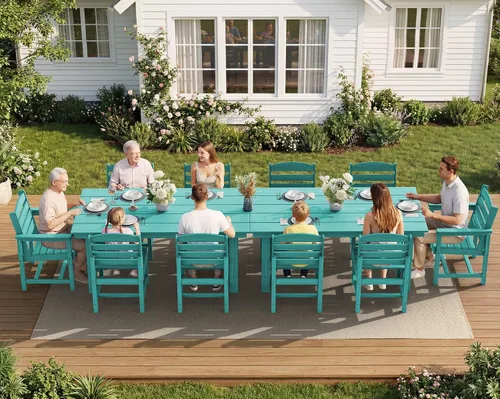 Miniatura 41 de SERWALL Juego de Mesa de Comedor de HDPE para Exteriores, Juego de 7 Piezas de Mesa de Comedor al Aire Libre con Mesa con Corte para Agujero de Gris
