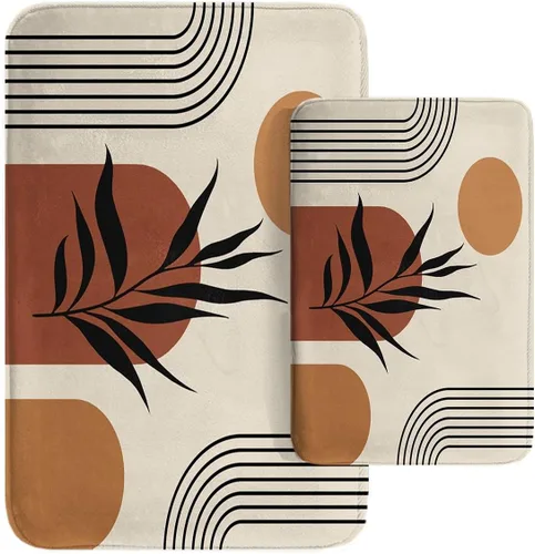 Miniatura 12 de Britimes - Juego de tapetes modernos abstractos para baño, 2 tapetes de arte lavables en marrón y gris, tapetes para piso, alfombras para baño