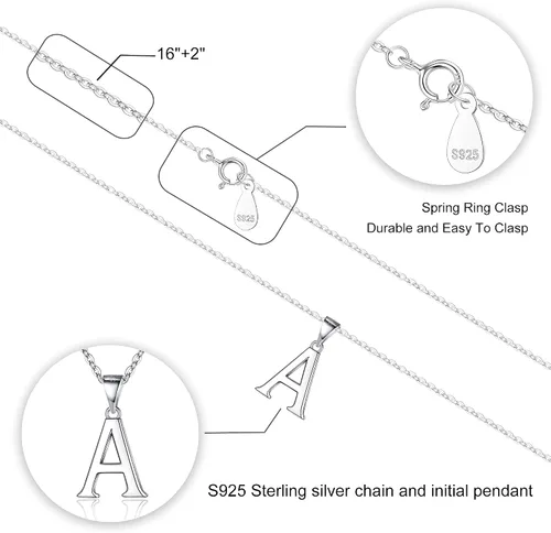 Miniatura 5 de S925 Sterling Silver Initial Necklaces for Women, Dainty Hypoallergenic Initial Necklace Letter Initial Pendant S925 Sterling Silver initial