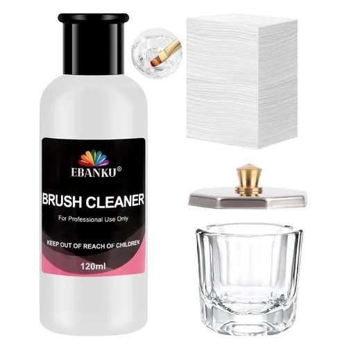 Miniatura 10 de EBANKU Limpiador de pinceles de uñas acrílico de 4.1 fl oz, 3 en 1, cepillo de uñas, solución limpiadora de cepillo de uñas, limpieza rápida