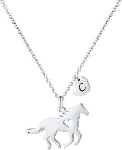 Miniatura 29 de MONOOC Collar de regalo para niñas con colgante de caballo - Collar de caballo delicado de acero inoxidable con corazón, 26 iniciales de la A a la Z