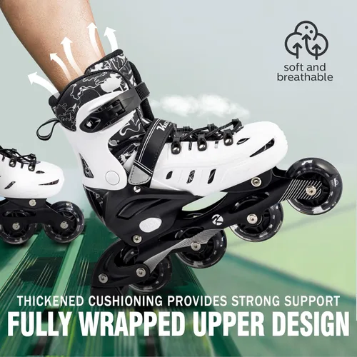 Miniatura 6 de Kuxuan skates Patines en línea ajustables para niños, jóvenes y adultos, patines iluminadores con ruedas iluminadas Negro