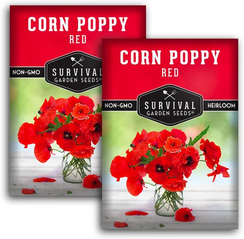 Miniatura 10 de Survival Garden Seeds Amapola de maíz rojo (Papaver Rhoas) 1 paquete con semillas de flores silvestres e instrucciones de plantación Cultiva