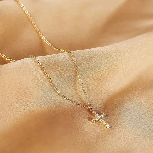 Miniatura 9 de Tewiky Cross Necklace for Women-Dainty Simple 14k Goldsterling silver Plated Cross Pendant Cute Diamond Necklaces for Women Gold Jewelry