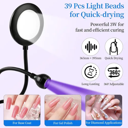 Miniatura 4 de TADOPRO - Lámpara de uñas de doble cabezal, luz de curado con flash UV, lámpara LED profesional de tecnología de uñas para uñas de gel, luz de Negro