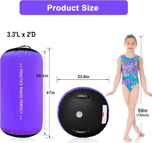 Miniatura 3 de VOFiTNY - Esterilla inflable de gimnasia con pista de caídas y barril de aire octogonal con bomba para uso doméstico/gimnasio Negro/Violeta