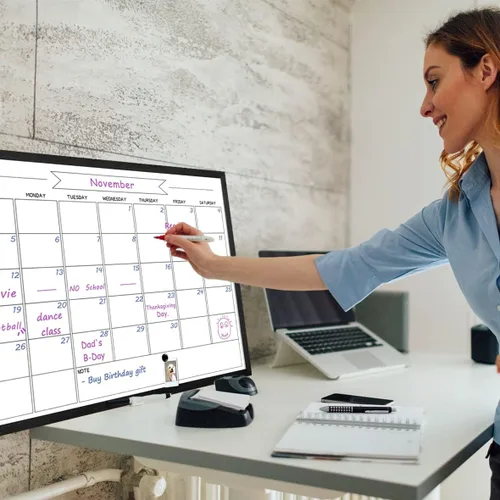 Miniatura 5 de Pizarra blanca de calendario mensual de borrado en seco, pizarra blanca magnética para pared, tablero colgante para oficina, escuela en casa, Negro