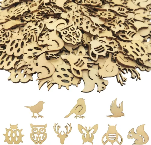 DIYOMR 200 piezas huecas de madera sin terminar, adornos vintage de madera, accesorios decorativos para grafiti, decoración del hogar, álbumes de