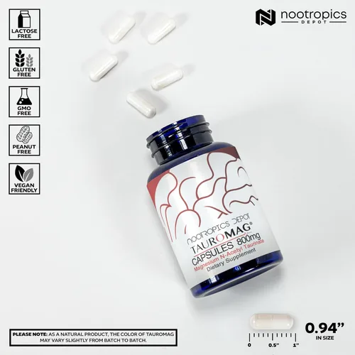 Miniatura 3 de Nootropics Depot Cápsulas Tauromag 800 mg de magnesio N-acetil taurinato 90