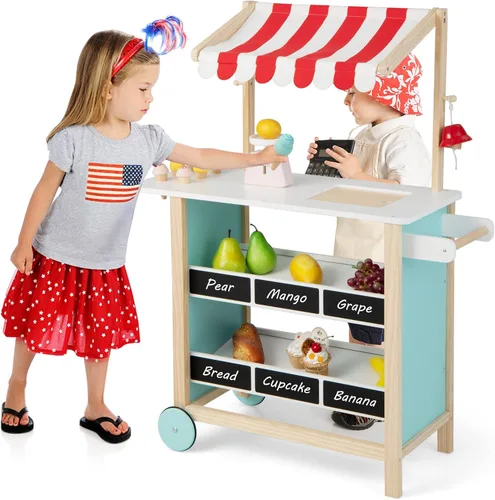 Miniatura 14 de Costzon Juego de tienda de comestibles para niños, juego de soporte de mercado de simulación para niños pequeños con 30 piezas de juguetes de juego