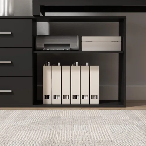 Miniatura 6 de Homsee - Escritorio de computadora para oficina en casa, escritorio de esquina con 3 cajones y 2 estantes, mesa de estudio grande en forma de L