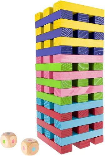 Miniatura 9 de HEY! PLAY! Juegos de mesa apilables en torre con 54 bloques de madera gigantes, juegos de patio no tradicionales para niños y adultos con estuche
