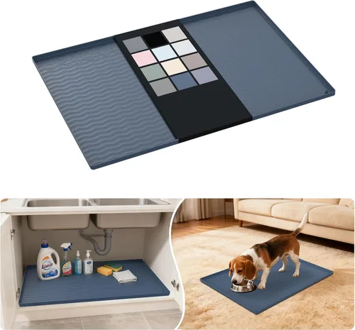 Miniatura 123 de URMONA Tapete de silicona impermeable para debajo del fregadero, 34 x 22 pulgadas, forro para estante de cocina y baño, protector de gabinetes