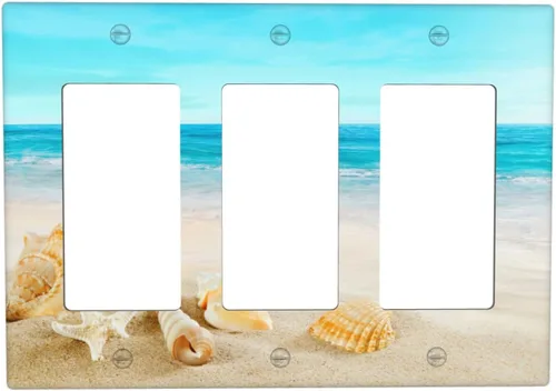 Miniatura 27 de Cubierta para interruptor de luz, diseño de conchas marinas en la playa, placas de pared de 2 bandas, 1 paquete